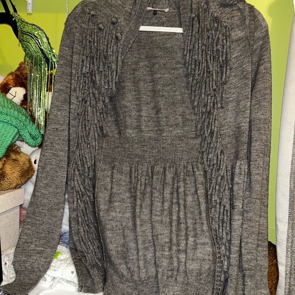 Rebecca Taylor Gray Cardigan with Relaxed Fit and Ruching